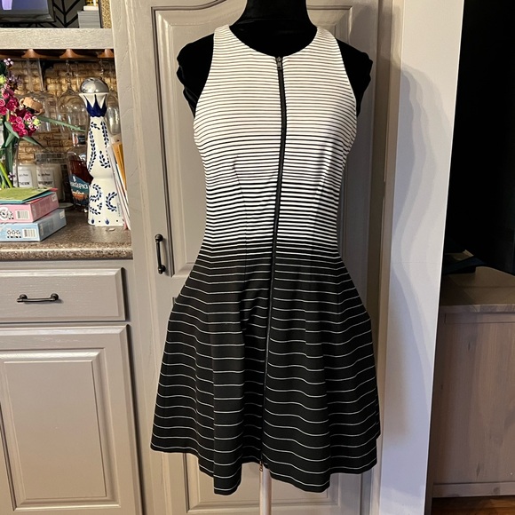 Bcbgmaxazria Black & White Stripe Zip Front Fit & Flare Sundress - Picture 1 of 8